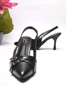 Black Buckel Stiletto Pointed Toe Heel