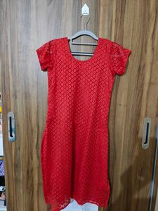 A Line Straight Kurti - Red