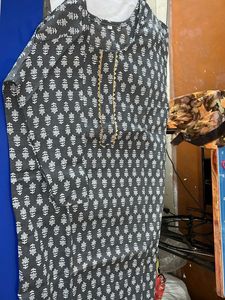 Black &amp; White Print Kurta Pants Set
