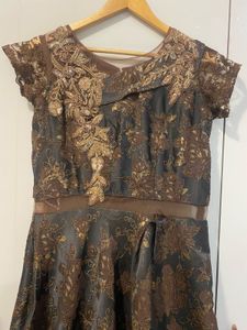 Women’s Ethnic Brown Gown With Patchwork On Front