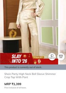 Shein Party Shimmer Crop Top &amp; Pant Co-Ord Set