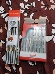 Uni-Ball Liquid Ink Rollerball New &Nataraj Pencil
