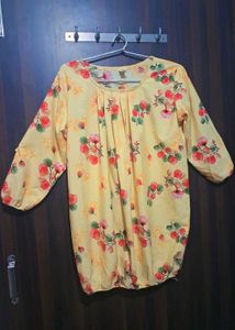 Floral Print Yellow Blouse