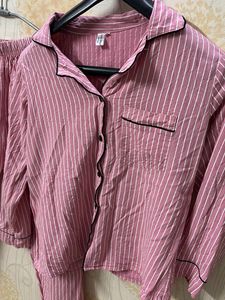 Pink White Striped Night Set