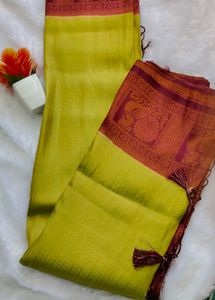 Premium  Varanasi Banarasi Yellow &amp; Green Saree