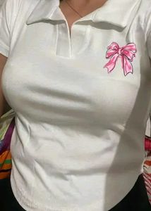 Cute White Top w/ Pink Bow