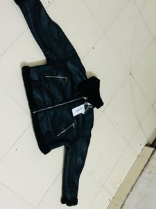 Black Faux Leather Aviator Jacket