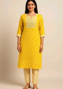 Yellow Printed Kurta Set