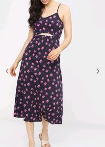 Purple Floral Print  Empire Dress