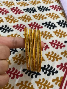 Yellow &amp; Gold Crystal Bangles (Set of 6)