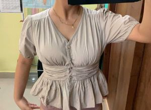 Cute Beige Peplum Top