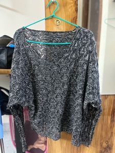 Women Casual Netted Black Top
