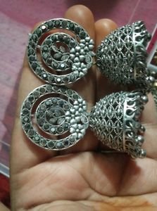 Oxidized Silver Jhumka Earrings