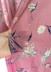 Women long line full sleeves shrug floral pink