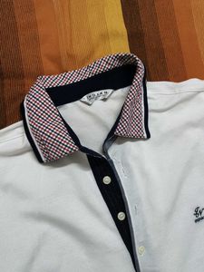 Indian Men White Printed Collat Cotton Polo Tshirt