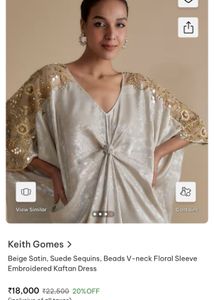 V-neck Floral SleeveEmbroidered Kaftan Dress