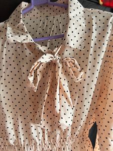Polka Dots Peach Dress With Tie