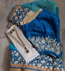 Embroidered Blue  Fancy Georgette Saree