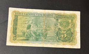 5 Rupias Portuguese India Note Issued In 1945