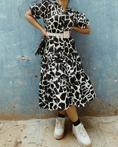 Tiered Midi Dress - Abstract Print