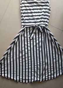 Stylish Black &amp; White Striped Dress with Jacket