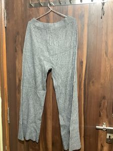 Gray Knit Wide Leg Pants
