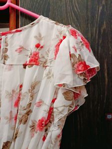 Floral Print White Cute Dress