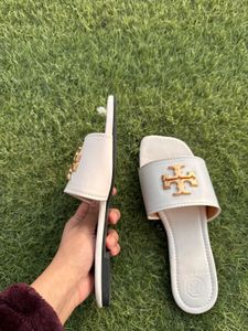 Tory Burch White Logo Slides