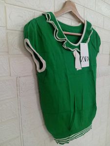 Green Ruffle Collar Top