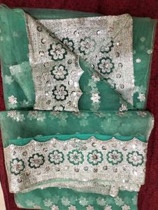 Teal Floral Embellished Dupatta