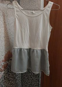 White with Striped Peplum Hem