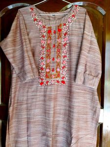 Khaki Embroidery Kurti
