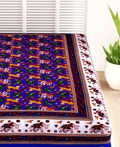Designer Blue Cotton Printed Single Bedsheet