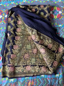 Elegant Navy Blue Banarasi Saree