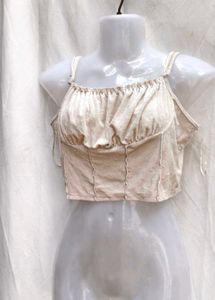 I. Elegant Beige Corset Crop Top