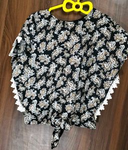 Paisley Print Top with Lace Trim