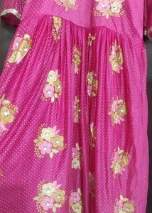 Rose Color Golden Floral Work Gown For 42 Bust