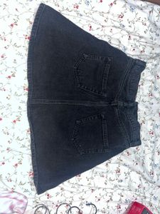 Floral And Black Denim Skirt