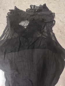 Black Rock star Gf Punk Ruffle Front Fitted Top