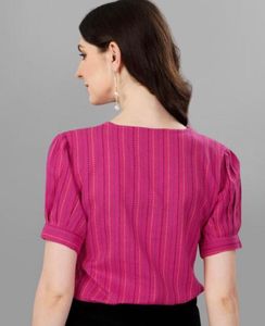 Pink Striped Embroidery Top | XXL