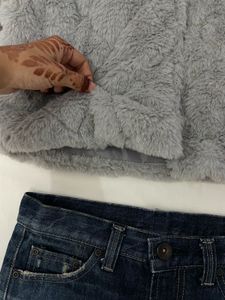Cropped Grey Teddy Fluffy Fur Jacket