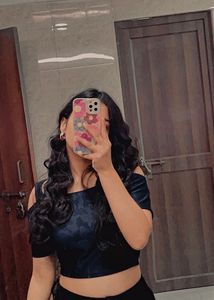 Navy Cold Shoulder Crop Top
