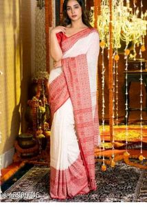Begumpuri Khadi Cotton Red ♥️ White 🤍 Saree