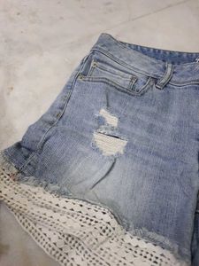 Blue Laced Denim Shorts