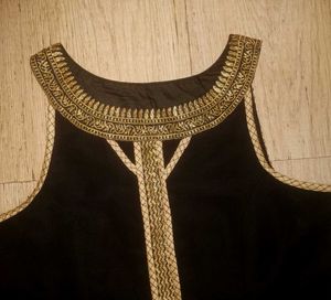 Sleeveless Anarkali-Black With Gold Border