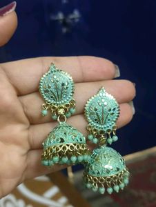 Aqua Jhumka Earrings