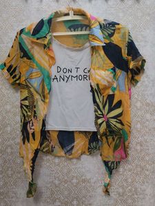 Tropical Print Shirt ,White Top attached  Inside