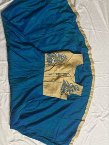 Elegant Blue &amp; Gold Embroidered Dress