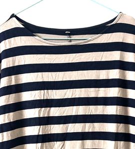 Beige Blue Striped T Shirt