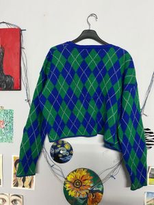 Argyle Knit Cardigan💚💙